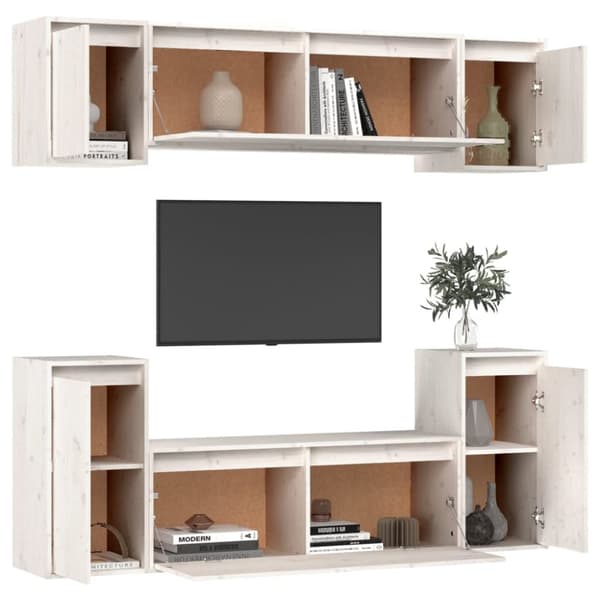 Tv-bänk 6 delar vit massiv furu