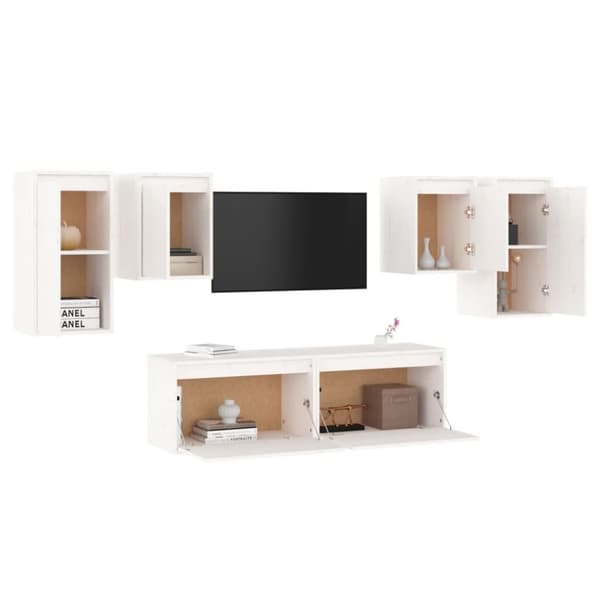 Tv-bänk 6 st vit massiv furu