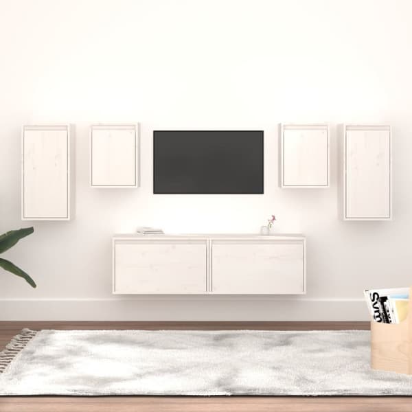 Tv-bänk 6 st vit massiv furu