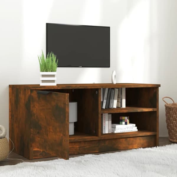 Tv-bänk rökfärgad ek 80x35x36,5 cm konstruerat trä
