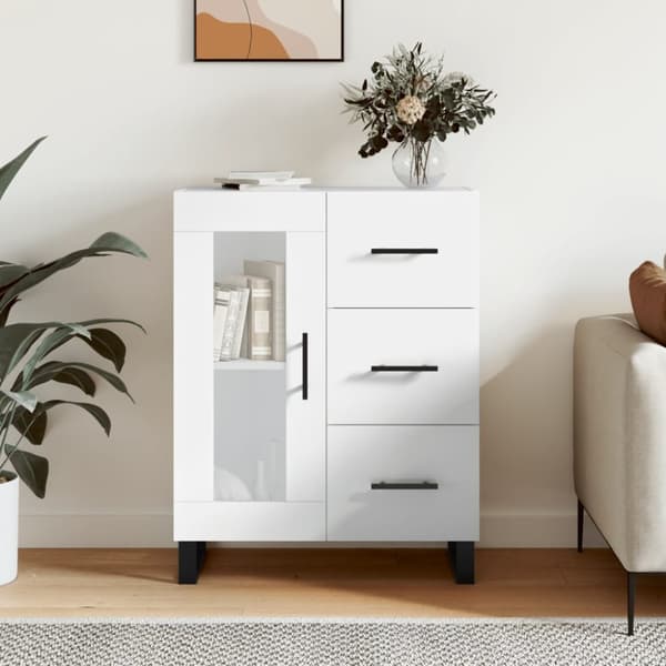 skænk 69,5x34x90 cm konstrueret træ hvid højglans