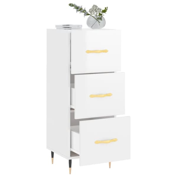 skænk 34,5x34x90 cm konstrueret træ hvid højglans