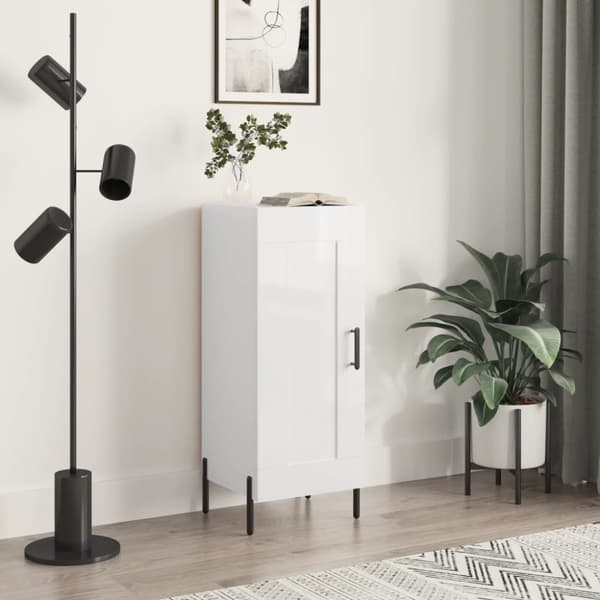 skænk 34,5x34x90 cm konstrueret træ hvid højglans