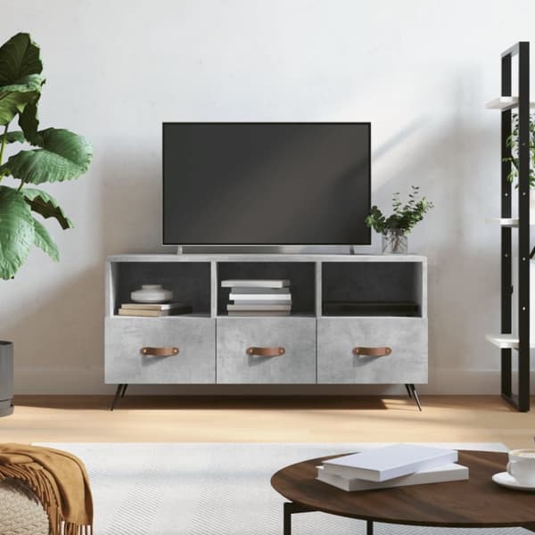 TV-taso betoninharmaa 102x36x50 cm tekninen puu