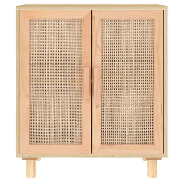 skænk 60x30x70 cm massivt fyrretræ og naturlig rattan brun