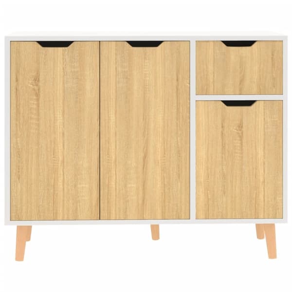 skænk 90x30x72 cm konstrueret træ hvid og sonoma-eg