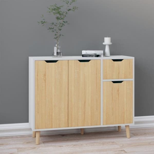 skænk 90x30x72 cm konstrueret træ hvid og sonoma-eg