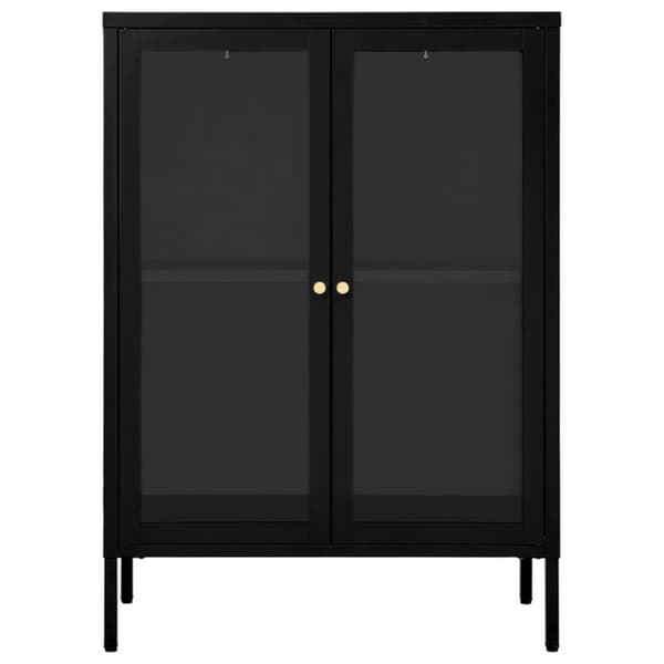 skænk 75x35x105 cm stål og glas sort