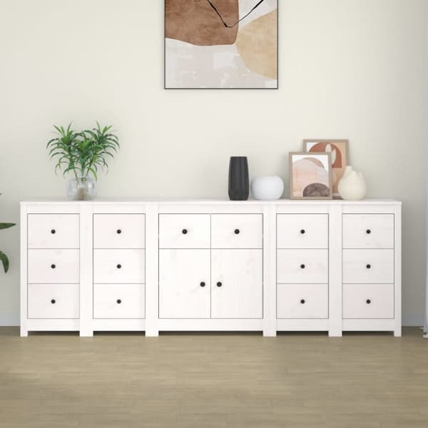 skænk 230x35x80 cm massivt fyrretræ hvid