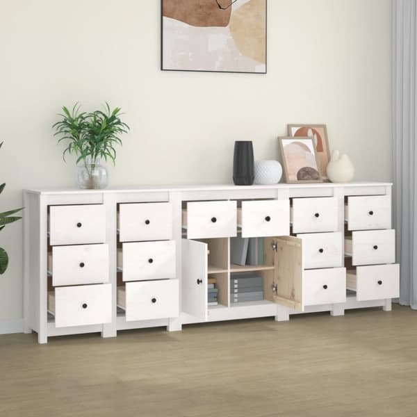 skænk 230x35x80 cm massivt fyrretræ hvid