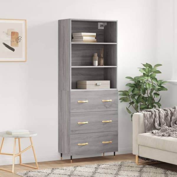 højskab 69,5x34x180 cm konstrueret træ grå sonoma-eg