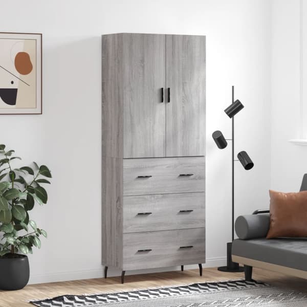 højskab 69,5x34x180 cm konstrueret træ grå sonoma-eg