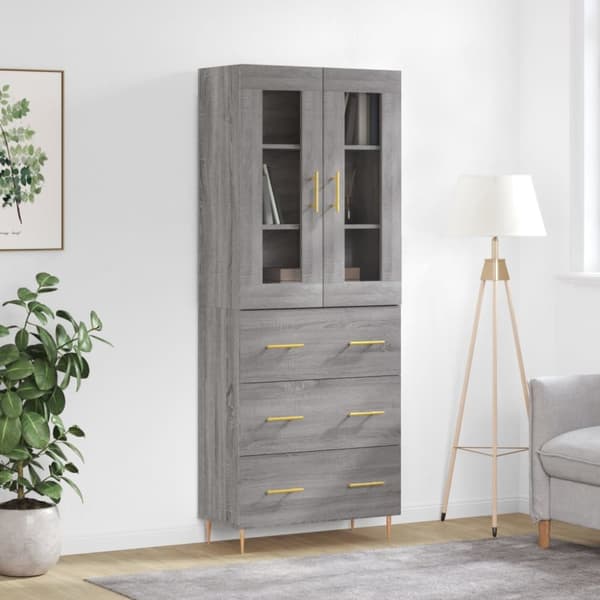 højskab 69,5x34x180 cm konstrueret træ grå sonoma-eg