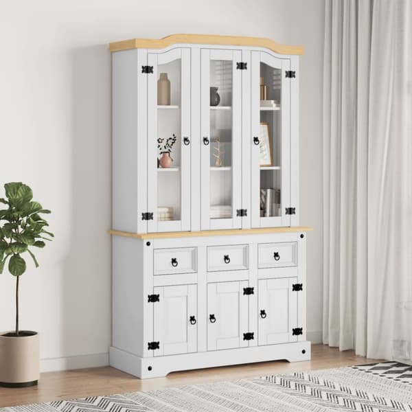 skænk Corona 112x43x196 cm massivt mexicansk fyrretræ hvid