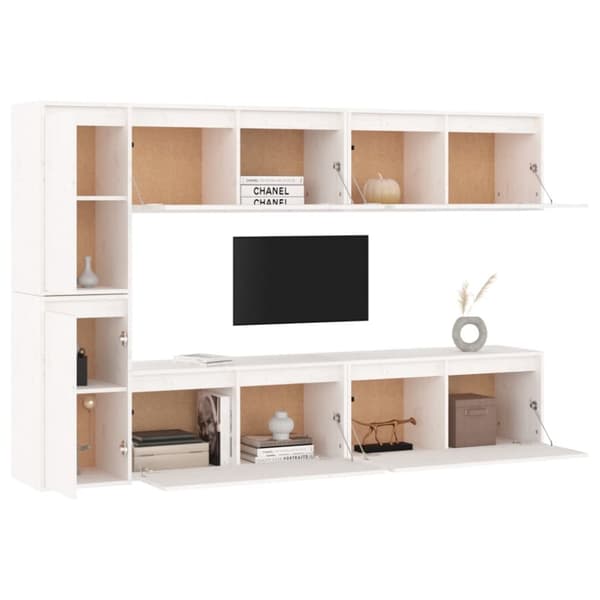 Tv-bänk 6 st vit massiv furu