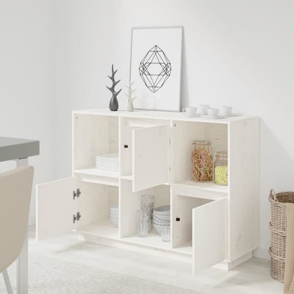 skænk 110,5x35x80 cm massivt fyrretræ hvid