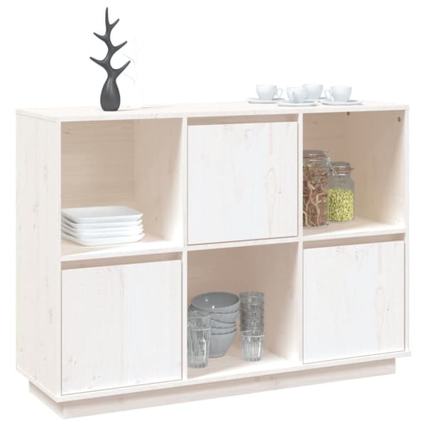 skænk 110,5x35x80 cm massivt fyrretræ hvid