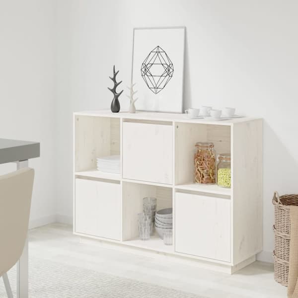 skænk 110,5x35x80 cm massivt fyrretræ hvid