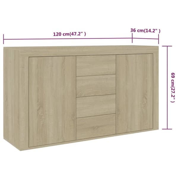 skænk 120x36x69 cm konstrueret træ sonoma-eg