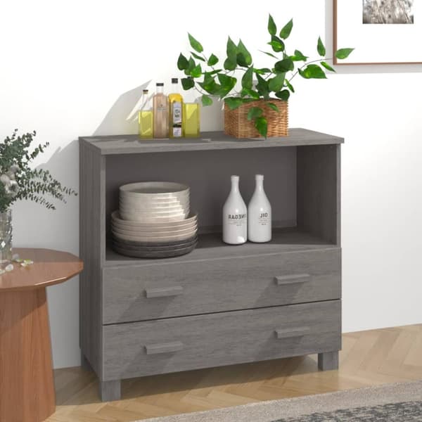 skænk HAMAR 85x35x80 cm massivt fyrretræ lysegrå