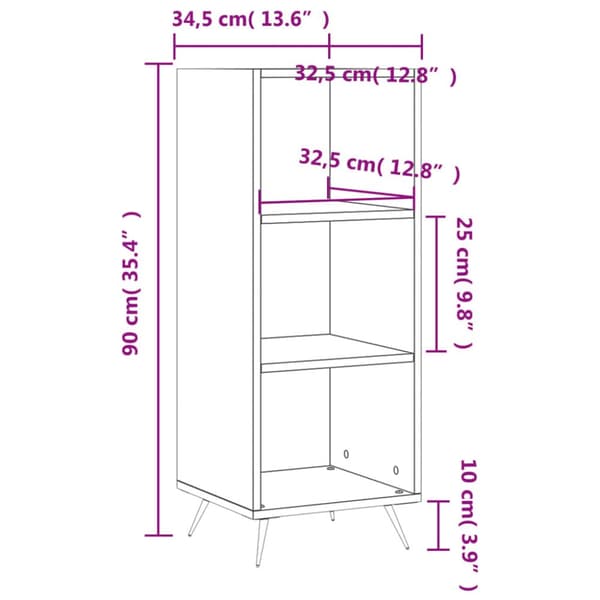 hyldeskab 34,5x32,5x90 cm konstrueret træ hvid