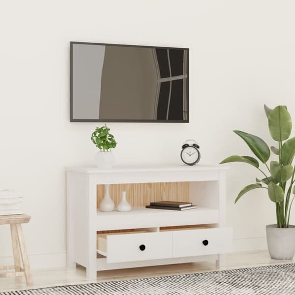 Tv-bänk vit 79x35x52 cm massiv furu