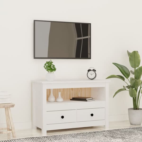 Tv-bänk vit 79x35x52 cm massiv furu