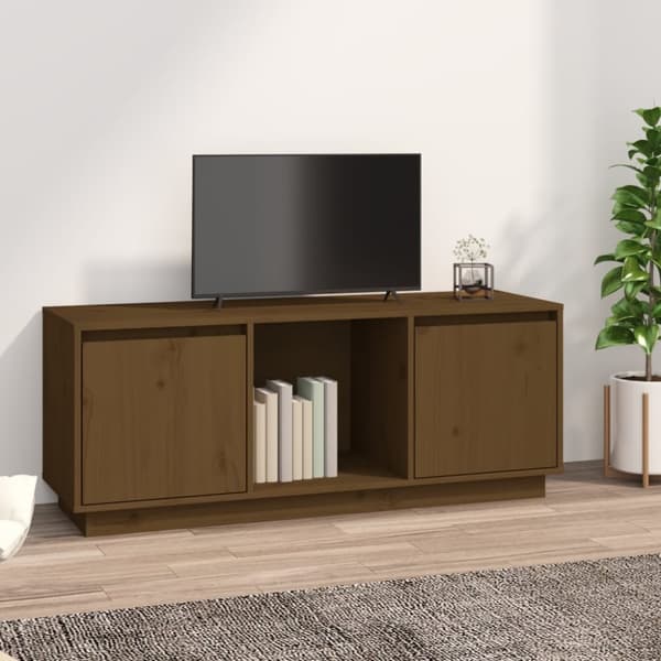 tv-bord 110,5x35x44 cm massivt fyrretræ gyldenbrun