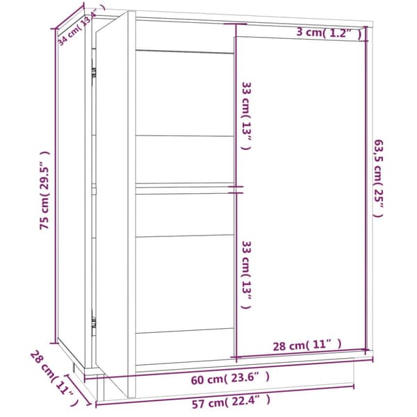 skænk 60x34x75 cm massivt fyrretræ hvid