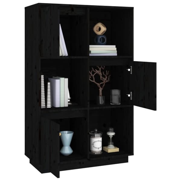 højskab 74x35x117 cm massivt fyrretræ sort