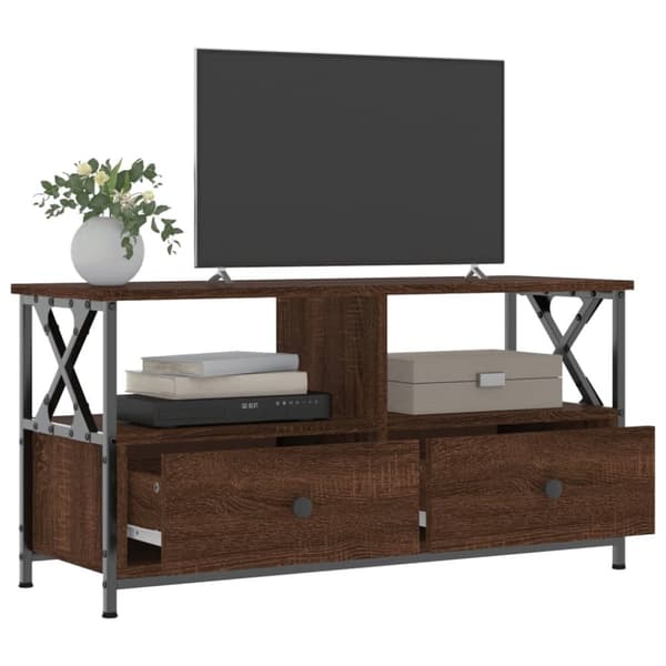 Tv-bänk brun ek 90x33x45 cm konstruerat trä & järn