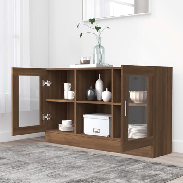 vitrineskab 120x30,5x70 cm konstrueret træ brun egetræsfarve
