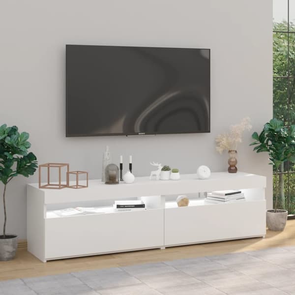 tv-borde 2 stk. med LED-lys 75x35x40 cm hvid højglans