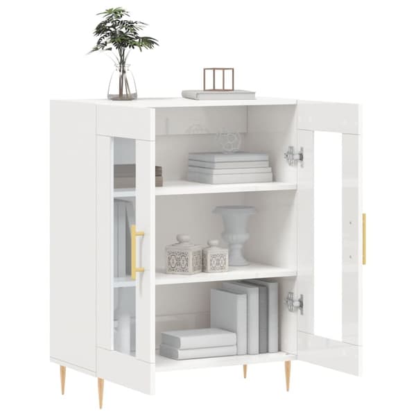 skænk 69,5x34x90 cm konstrueret træ hvid højglans