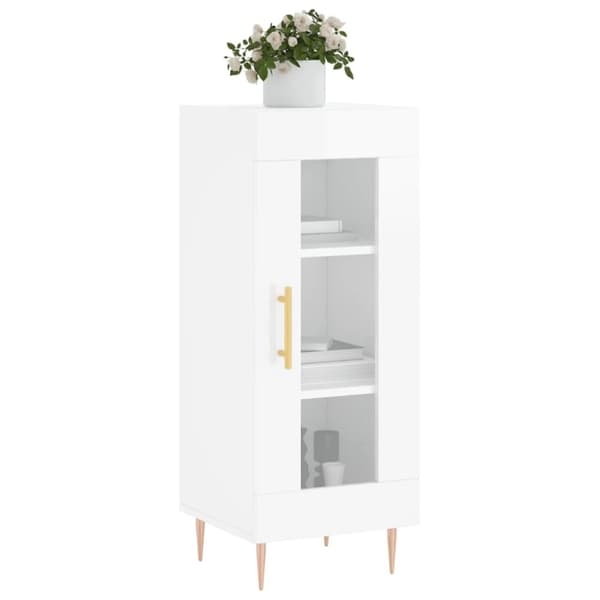 skænk 34,5x34x90 cm konstrueret træ hvid højglans
