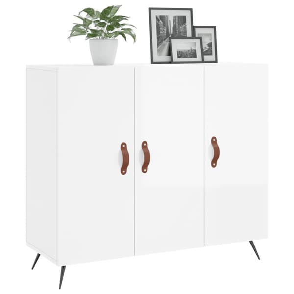 Skänk vit högglans 90x34x80 cm konstruerat trä