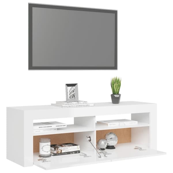 tv-skab med LED-lys 120x35x40 cm hvid højglans