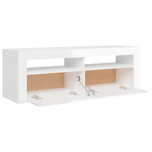 tv-skab med LED-lys 120x35x40 cm hvid højglans