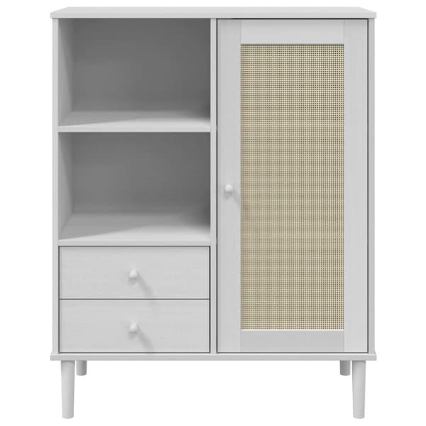 skænk SENJA 90x40x112 cm rattan-look massivt fyrretræ hvid