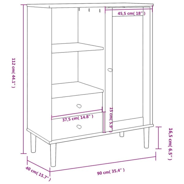 skænk SENJA 90x40x112 cm rattan-look massivt fyrretræ hvid