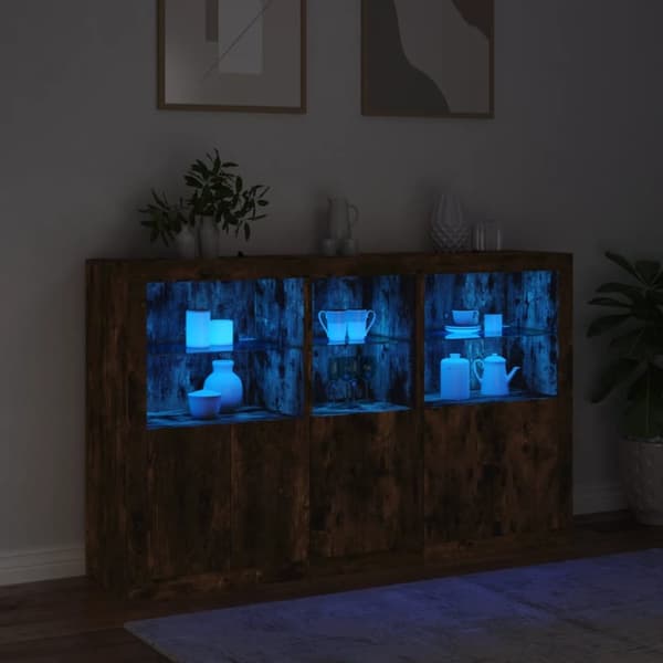 Skänk med LED-belysning rökfärgad ek 162x37x100 cm