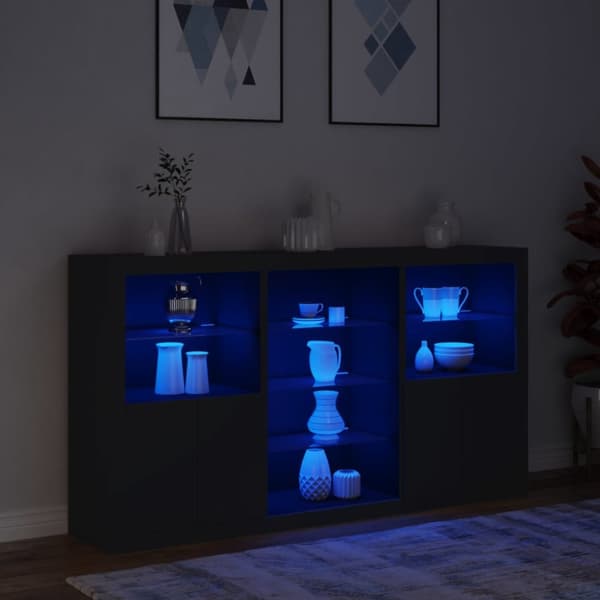 skænk med LED-lys 181,5x37x100 cm sort