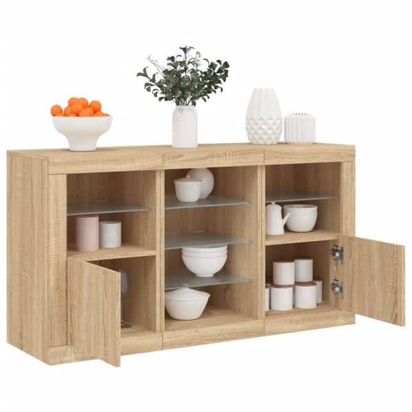 Senkki LED-valoilla Sonoma-tammi 123x37x67 cm