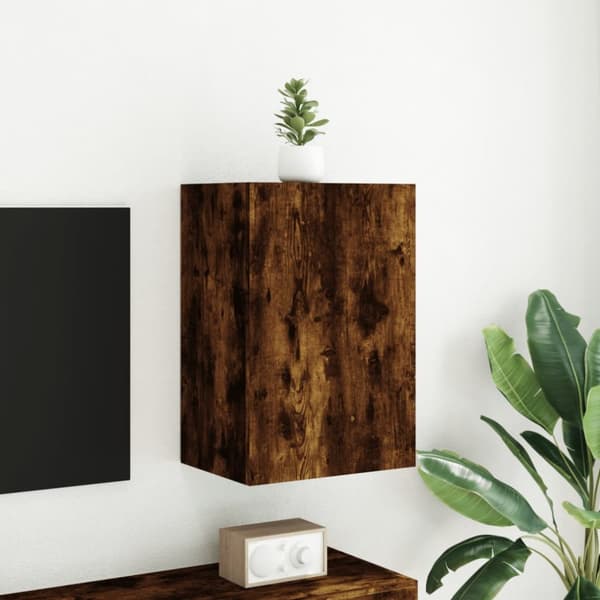 væghængt tv-bord 40,5x30x60 cm konstrueret træ røget egetræ