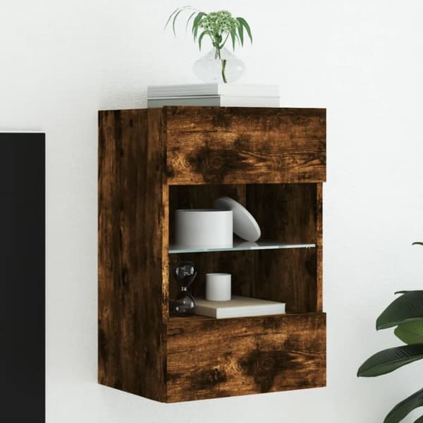 TV-seinäkaappi LED-valoilla savutammi 40x30x60,5 cm