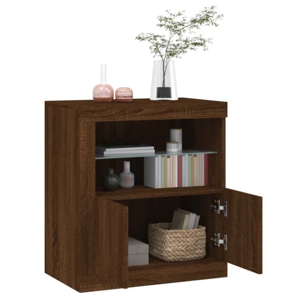 Senkki LED-valoilla ruskea tammi 60,5x37x67 cm