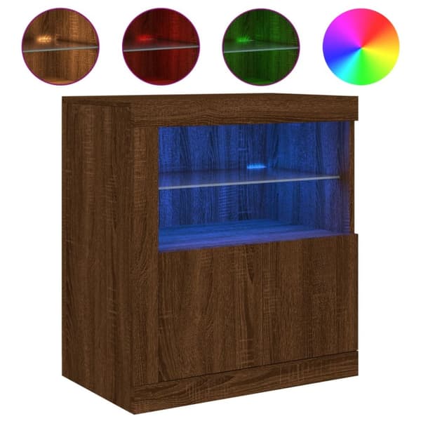 Senkki LED-valoilla ruskea tammi 60,5x37x67 cm