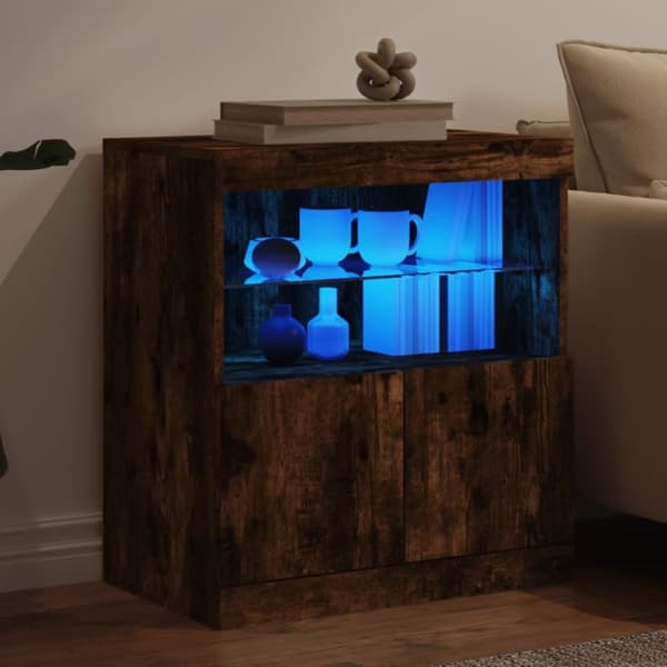 Skänk med LED-belysning rökfärgad ek 60x37x67 cm