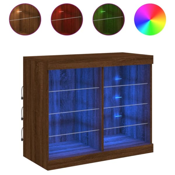 skænk med LED-lys 81x37x67 cm brun egetræsfarve