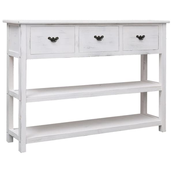 skænk 108x30x76 cm massivt kejsertræ antikhvid